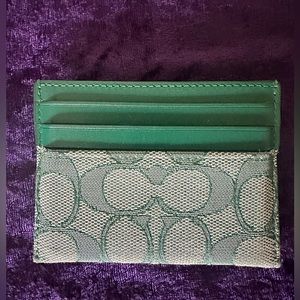 Coach green leather and jean card holder